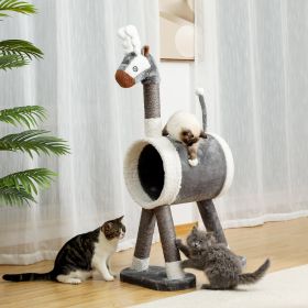 Modern Cat Tree Cat Tower with Large Tunnel and Scratching Post Animal Shaped Elk Cat Play House for Indoor Cats - Grey