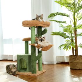Cactus Cat Tree Cat Tower with Sisal Covered Scratching Post;  Cozy Condo;  Plush Perches and Fluffy Balls for Indoor Cats XH - Green+Brown
