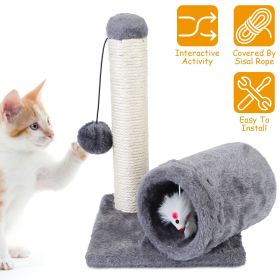 Cat Scratching Post Cat Kitten Sisal Scratch Post Toy w/ Tunnel - Grey