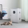 2-Tier Functional Wood Cat Washroom Litter Box Cover with Multiple Vents;  a Round Entrance;  Openable Door - White