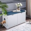 Cat Washroom Bench;  Wood Litter Box Cover with Spacious Inner;  Ventilated Holes;  Removable Partition;  Easy Access - White