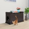 Cat Washroom Bench;  Wood Litter Box Cover with Spacious Inner;  Ventilated Holes;  Removable Partition;  Easy Access - Chocolate Brown