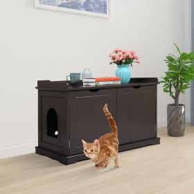 Cat Washroom Bench;  Wood Litter Box Cover with Spacious Inner;  Ventilated Holes;  Removable Partition;  Easy Access - Chocolate Brown