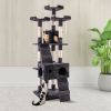 Multi-Level Cat Tree Tower House with Play Tunnel and Dangling Interactive Toy - Gray