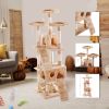 Multi-Level Cat Tree Tower House with Play Tunnel and Dangling Interactive Toy - Beige