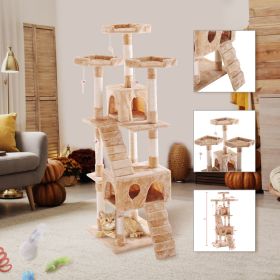 Multi-Level Cat Tree Tower House with Play Tunnel and Dangling Interactive Toy - Beige