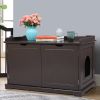 Cat Washroom Bench;  Wood Litter Box Cover with Spacious Inner;  Ventilated Holes;  Removable Partition;  Easy Access - Chocolate Brown