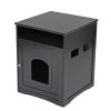 Cat's Wooden House Indoor Feline Condo Toilet Litter Box Hideaway Beside Table Nightstand;  Black - Black