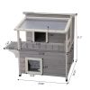 Double Story Outdoor Cat House with Sun Panels and Balcony - Gray - gray
