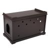 Cat Washroom Bench;  Wood Litter Box Cover with Spacious Inner;  Ventilated Holes;  Removable Partition;  Easy Access - Chocolate Brown
