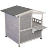 Double Story Outdoor Cat House with Sun Panels and Balcony - Gray - gray