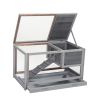 2-story Wooden Rabbit Cage;  Bunny Hutch with Ladder;  Openable Roof and Removable Tray;  Gray - gray