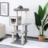Cat Tree 52 Inches Multi-Level Modern Wooden Cat Tower with Hammock and Scratching Posts and Cat Condo for Adult Cats Gray - as Pic