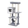 Cat Tree 52 Inches Multi-Level Modern Wooden Cat Tower with Hammock and Scratching Posts and Cat Condo for Adult Cats Gray - as Pic