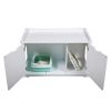 Cat Washroom Bench;  Wood Litter Box Cover with Spacious Inner;  Ventilated Holes;  Removable Partition;  Easy Access - White