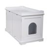 Cat Washroom Bench;  Wood Litter Box Cover with Spacious Inner;  Ventilated Holes;  Removable Partition;  Easy Access - White