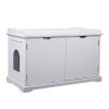 Cat Washroom Bench;  Wood Litter Box Cover with Spacious Inner;  Ventilated Holes;  Removable Partition;  Easy Access - White