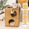 Rattan Cat Litter,Cat Bed with Ball and Cushion, Brown - Default