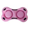 Bone Shaped Plastic Pet Double Diner with Stainless Steel Bowls, Pink and - Default