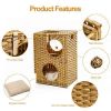 Rattan Cat Litter,Cat Bed with Ball and Cushion, Brown - Default
