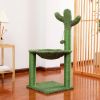 Cactus Cat Tree Cat Scratching Post with Hammock Play Tower; Full Wrapped Sisal Scratching Post for Cats 93.5cm Green - as Pic