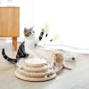 Interactive Cat Toy, Modern Cat Tracks, Cat Feather Teaser, Wooden Self-Amusement Pet Toy, Circuit Ball Toy with 3 Levels for Small to Adult Cats Beig