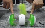 Rolling Pet Toys Interactive 360 Degree Automatic Self Rotating LED Light Sound Cat Chaser Ball Exercise with Detachable Feather - green