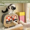 Classic Wooden TV-Shaped Cat Bed, House with Cushion, Grey - Default