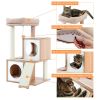 Cat Tree Wood Cool Sisal Scratching Post Kitten Furniture Plush Condo Playhouse with Dangling Toys Cats Activity Centre Beige - as Pic