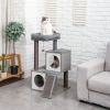 Cat Tree Luxury 34 Inches Cat Tower with Double Condos; Spacious Perch; Fully Wrapped Scratching Sisal Posts and Replaceable Dangling Balls Gray - as