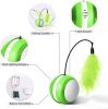 Rolling Pet Toys Interactive 360 Degree Automatic Self Rotating LED Light Sound Cat Chaser Ball Exercise with Detachable Feather - green