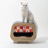 Classic Wooden TV-Shaped Cat Bed, House with Cushion, Grey - Default