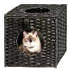 Rattan Cat Litter,Cat Bed with Ball and Cushion,Black - Default