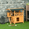 Indoor/Outdoor Cat House 2-Story Wooden Kitten Condo With Balcony Roof - Wood Color - 30"x20"x29"