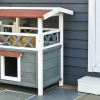 Indoor/Outdoor Cat House 2-Story Wooden Kitten Condo With Balcony Roof - Grey & White - 30"x20"x29"