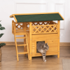 Indoor/Outdoor Cat House 2-Story Wooden Kitten Condo With Balcony Roof - Natural Wood - 30"x20"x29"