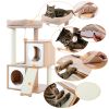 Cat Tree Wood Cool Sisal Scratching Post Kitten Furniture Plush Condo Playhouse with Dangling Toys Cats Activity Centre Beige - as Pic