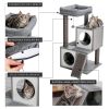 Cat Tree Luxury 34 Inches Cat Tower with Double Condos; Spacious Perch; Fully Wrapped Scratching Sisal Posts and Replaceable Dangling Balls Gray - as