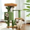 Unique Cactus Cat Tree Cat Tower with Sisal Covered Scratching Post, Cozy Condo, Plush Perches, Hanging Toy and Climbing Ladder - as picture