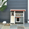 Indoor/Outdoor Cat House 2-Story Wooden Kitten Condo With Balcony Roof - Grey & White - 30"x20"x29"