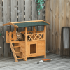 Indoor/Outdoor Cat House 2-Story Wooden Kitten Condo With Balcony Roof - Wood Color - 30"x20"x29"