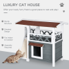 Indoor/Outdoor Cat House 2-Story Wooden Kitten Condo With Balcony Roof - Grey & White - 30"x20"x29"
