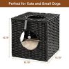 Rattan Cat Litter,Cat Bed with Ball and Cushion,Black - Default
