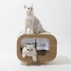 Classic Wooden TV-Shaped Cat Bed, House with Cushion, White - Default
