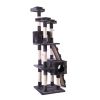 Multi-Level Cat Tree Tower House with Play Tunnel and Dangling Interactive Toy - Gray