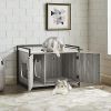 Hidden Cat Litter Box Furniture with Ventilation and Bench Seat, Pet Crate Iron - Default