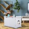 Cat Washroom Bench;  Wood Litter Box Cover with Spacious Inner;  Ventilated Holes;  Removable Partition;  Easy Access - White
