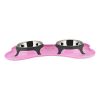 Bone Shaped Plastic Pet Double Diner with Stainless Steel Bowls, Pink and - Default