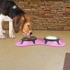 Bone Shaped Plastic Pet Double Diner with Stainless Steel Bowls, Pink and - Default