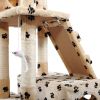 Sturdy Cat Tree Furniture for Multiple Cats with Flannel Covered 2 Condo Elevated Platform Activity Gift (Beige/Grey) XH - Beige